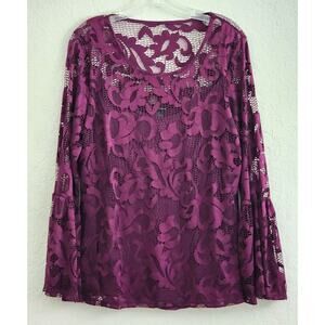 Top/Blouse-INC-International Concepts-Purple-Lace Over-Attached Under Blouse-Lrg